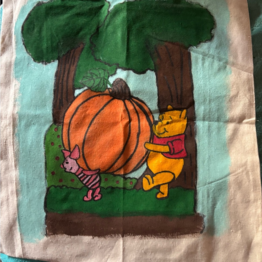 Canvas Tote with Cartoon Bear and Piglet Design